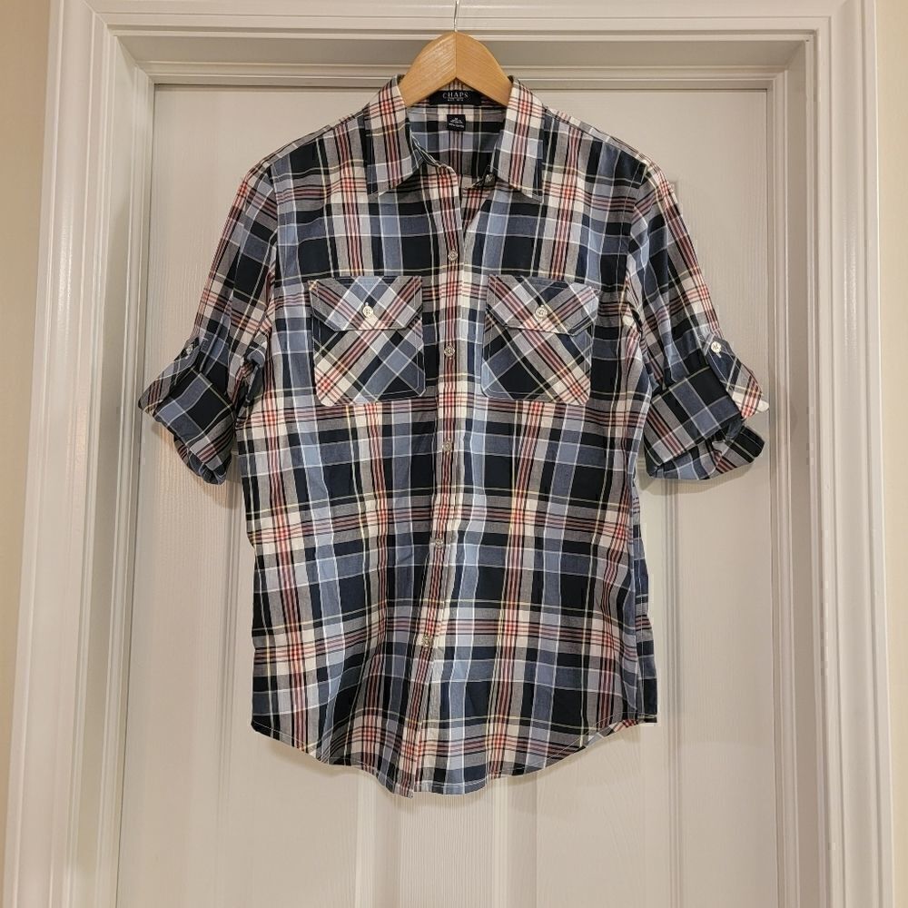 Chaps Plaid cotton button down shirt size medium NWOT